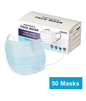 Disposable Earloop Face Mask, Blue, 50/Box