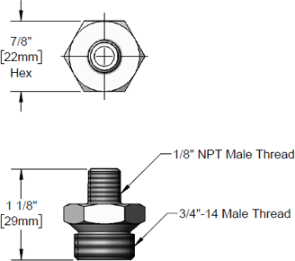 T&S Brass (000542-25) Adaptor w/ 1/8in NPT and 3/4-14 Male Thread additional product graphic