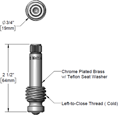 T&S Brass (000812-25CWS) CWS Left Hand (Cold) Spindle & Teflon Seat Washer additional product graphic