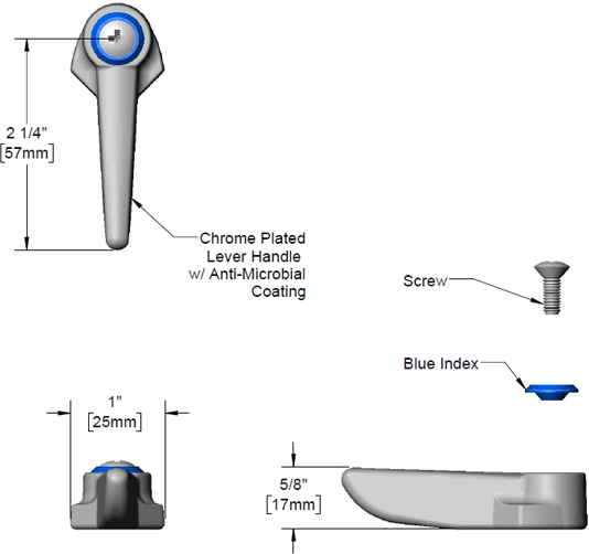 T&S Brass (001636-45AM) Lever Handle, Blue Index (Cold), Screw w/ Anti-Microbial Coating additional product graphic