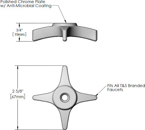 T&S Brass (002521-45AM) 4-Arm Handle, Blank w/ Anti-Microbial Coating additional product graphic