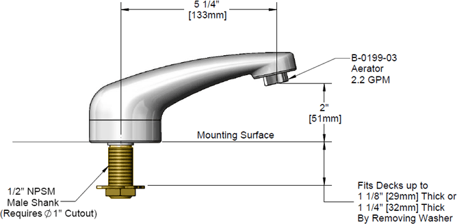 T&S Brass (012602-40) B-2990 Spout & Shank additional product graphic