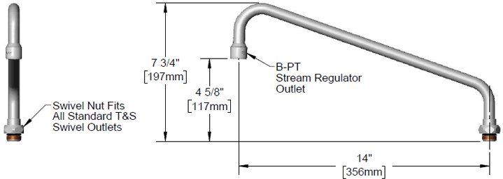 T&S Brass (063X) Swing Nozzle, 14in Length, 4-7/8in Clearance additional product graphic