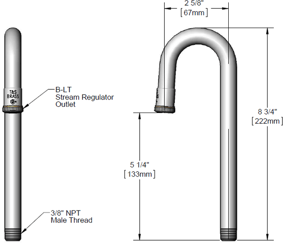 T&S Brass (119X) Rigid Gooseneck, 2-3/4in Spread, 8-3/4in Height, 5-1/4in Clearance additional product graphic