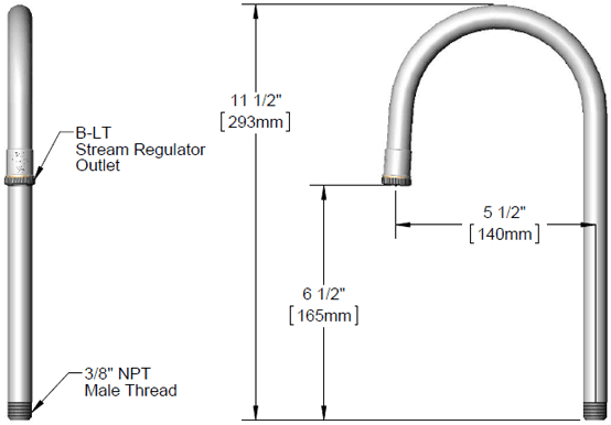 T&S Brass (122X) Rigid Gooseneck, 5-1/2in Spread, 11-1/2in Height, 6-7/16in Clearance additional product graphic