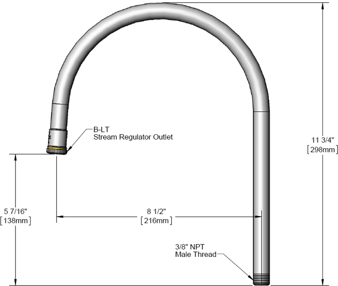 T&S Brass (129X) Rigid Gooseneck, 8-5/8in Spread, 11-3/4in Height, 5-1/2in Clearance, B-LT Outlet additional product graphic