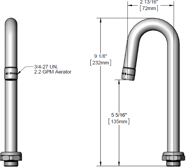 T&S Brass (5SP-03A) Equip 3in Swivel Gooseneck w/ 2.2 GPM Aerator additional product graphic
