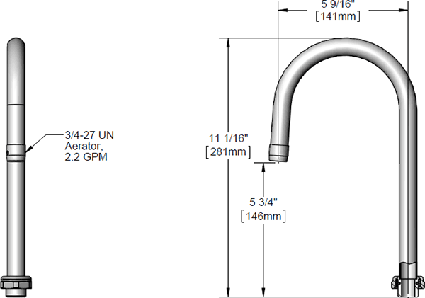 T&S Brass (5SP-05A) Equip 5-1/2in Swivel Gooseneck w/ 2.2 GPM Aerator additional product graphic