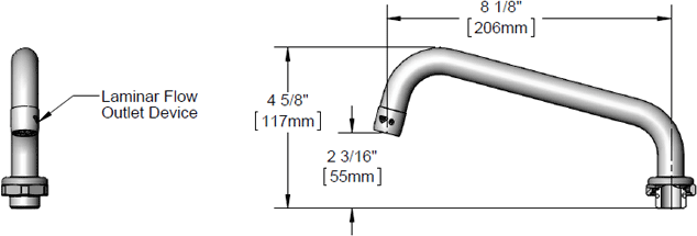 T&S Brass (5SP-08) Nozzle, Swing, 8in Length, 3/4-27UN Laminar Outlet additional product graphic