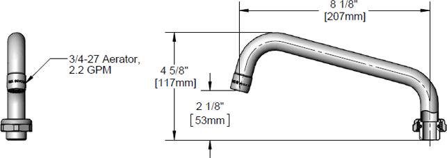 T&S Brass (5SP-08A) Equip 8in Swing Nozzle w/ 2.2 GPM Aerator additional product graphic