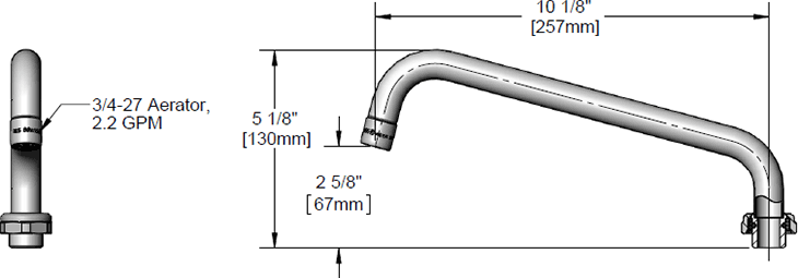 T&S Brass (5SP-10A) Equip 10in Swing Nozzle w/ 2.2 GPM Aerator additional product graphic