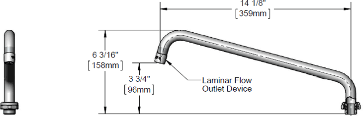T&S Brass (5SP-14) Nozzle, Swing, 14in Length, 3/4-27UN Laminar Outlet Device additional product graphic