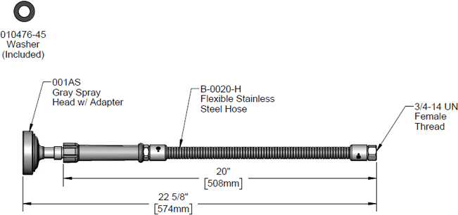 T&S Brass (B-0020-HS) Hose, 20in Flexible Stainless Steel w/ Spray Head additional product graphic