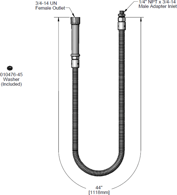 T&S Brass (B-0044-HF) Hose, 44in Flexible Stainless Steel w/ Adapter additional product graphic
