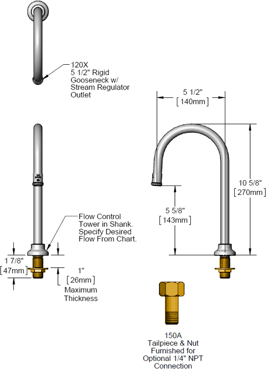 T&S Brass (B-0520-F07) Flow Control Rigid Gooseneck (0.70 GPM) additional product graphic