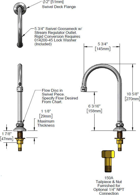 T&S Brass (B-0520-F10) Flow Control Rigid/Swivel Gooseneck (1.0 GPM) additional product graphic