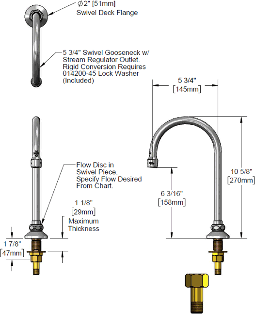 T&S Brass (B-0520-F20) Flow Control Rigid Gooseneck (2.0 GPM) additional product graphic