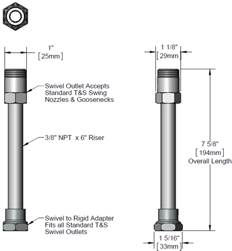 T&S Brass (B-1912-10) Straight Swivel Extension w/ Gasket, 7-5/8in Overall Length additional product graphic