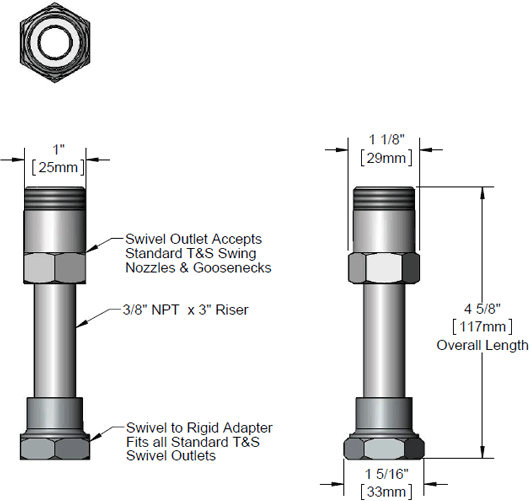 T&S Brass (B-1912-11) Straight Swivel Extension w/ Gasket, 4-5/8in Overall Length additional product graphic