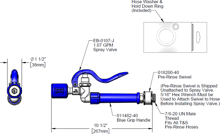 T&S Brass (EB-0107-J-SWV) Spray Valve, Blue Grip Handle & Swivel (1.07 GPM / 7.2 Oz-f @ 60 PSI) additional product graphic