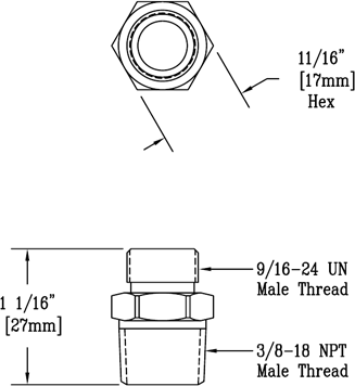 T&S Brass (006101-45) Fitting Adapter with 3/8-18 NPT & 9/16-24 UN Male Connections additional product graphic