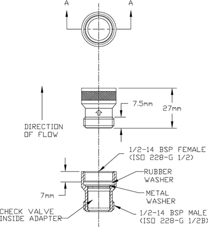 T&S Brass (010321-45) Check Valve Adapter, 1/2in BSP Male x Female additional product graphic
