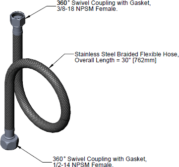 T&S Brass (016325-45) Flexible Connector Hose, 1/2in NPSM-F x 3/8in NPSM-F x 30in Long additional product graphic
