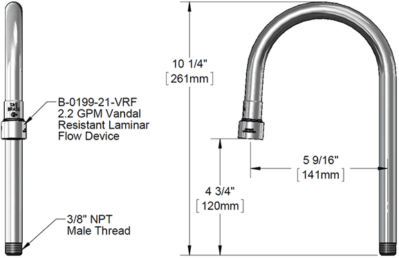 T&S Brass (120X-LAM-VR) 120X Rigid Gooseneck w/ B-0199-21-VR Laminar Flow Device (2.2 GPM) additional product graphic