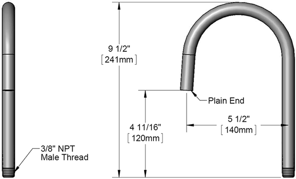 T&S Brass (120XP) Rigid Gooseneck, 5-1/2in Spread, 10-1/4in Height, 5-5/16in Clearance, Plain End Tip additional product graphic