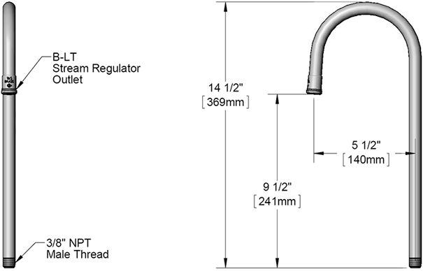 T&S Brass (125X) Rigid Gooseneck, 5-1/2in Spread, 14-1/2in Height, 9-9/16in Clearance additional product graphic