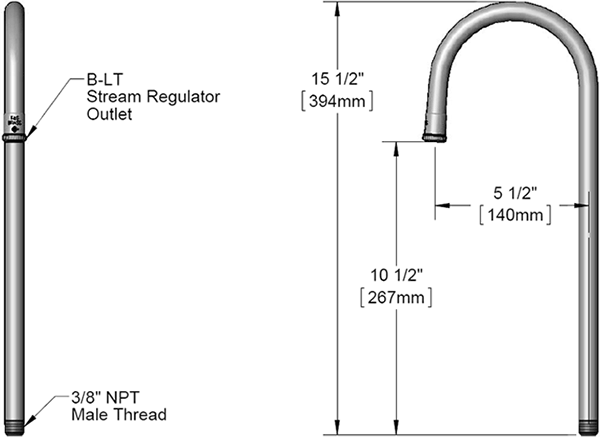 T&S Brass (126X) Rigid Gooseneck, 5-1/2in Spread, 15-1/2in Height, 10-1/2in Clearance additional product graphic