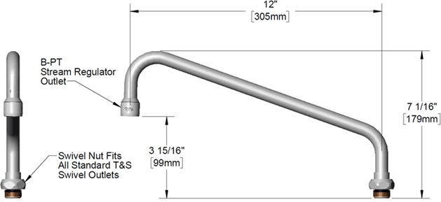 T&S Brass (B-1912-14) 12in Swivel Nozzle With Threaded Outlet & B-PT Plain Tip additional product graphic