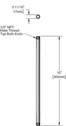 T&S Brass (000368-40) Riser, 3/8in NPT x 16in Long (Chrome-Plated) additional product graphic