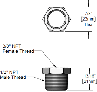 T&S Brass (001359-40) 1/2in NPT Male x 3/8in NPT Female Hex Bushing additional product graphic