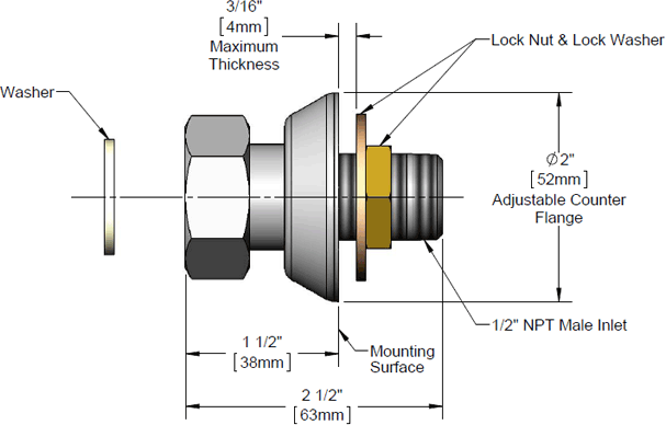 T&S Brass (00EE) 1/2in NPT Male Inlet with Adjustable Flange, 1in Long additional product graphic
