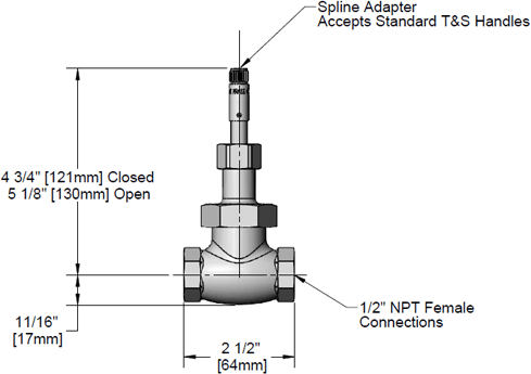 T&S Brass (011927-25) 1/2in NPT Globe Valve w/ Handle Adapter (Chrome Plated) additional product graphic