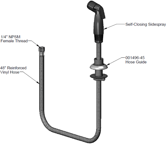 T&S Brass (013842-45) Sidespray & Hose Guide, 1/4-18NPSM Female x 4' Long additional product graphic