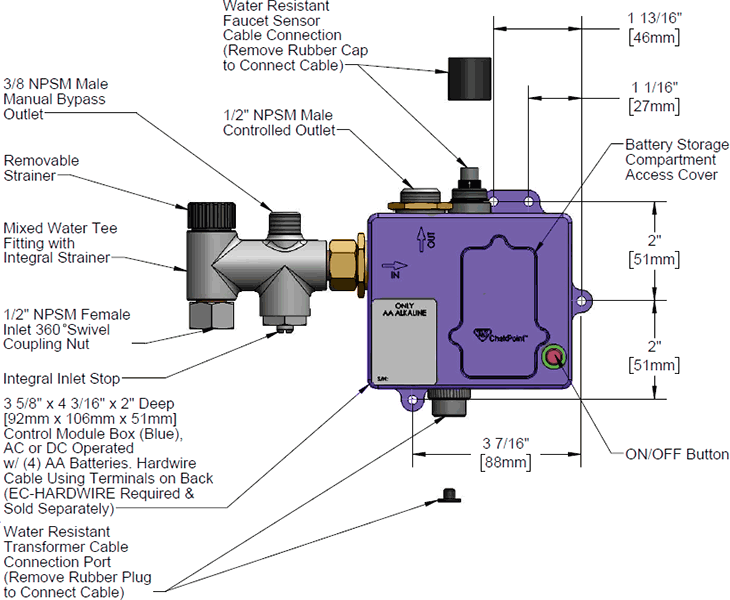 T&S Brass (017493-45) EC-3106 ChekPoint Control Module (Manual By-Pass Tee) additional product graphic