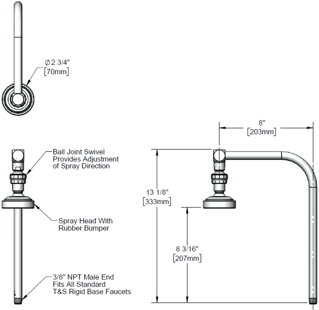 T&S Brass (019105-40) Rigid L-Nozzle w/ Ball-Joint Swivel & B-0107 Spray Head (Non-Potable Applications) additional product graphic