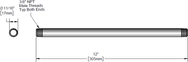 T&S Brass (145X) Riser, 3/8in NPT x 12in Long, Chrome-Plated Brass additional product graphic