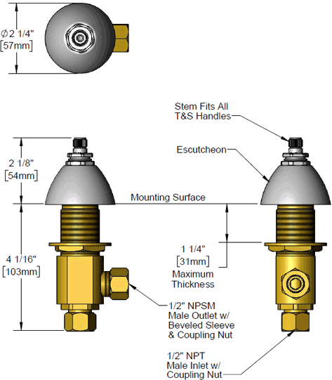 T&S Brass (162A) B-0850 Side Body Assembly (Hot) w/out Handle additional product graphic