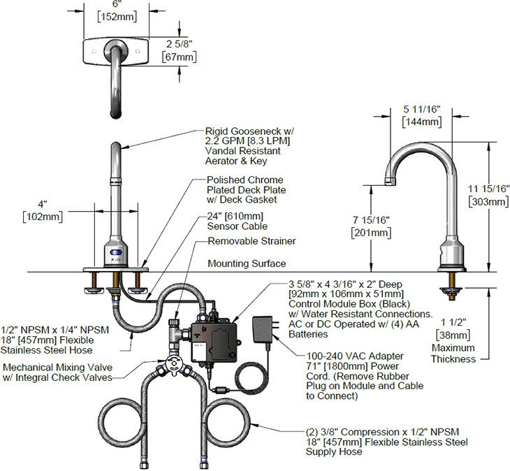 T&S Brass (5EF-1D-DS-4DP) Equip Sensor Faucet: Deck Mount, Single Hole, Cast Spout, 4in c/c Deck Plate additional product graphic