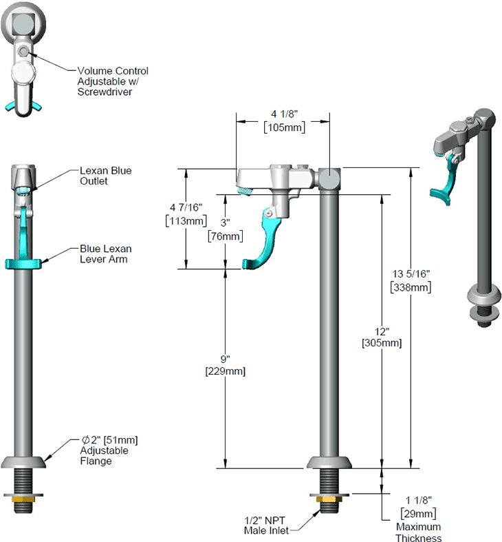 T&S Brass (5GF-12P) Glass Filler, 12in Deck Mount Pedestal, 1/2in NPT Male Shank additional product graphic