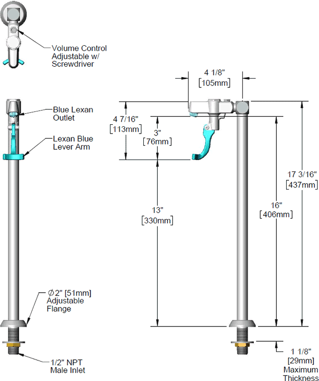 T&S Brass (5GF-16P) Glass Filler, 16in Deck Mount Pedestal, 1/2in NPT Male Shank additional product graphic