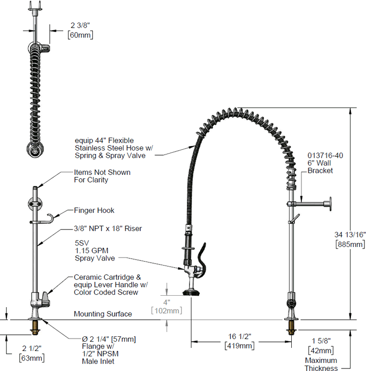 T&S Brass (5PR-1S00) Equip Pre-Rinse Unit: Single Hole, Less Add-On Faucet, QT Ceramic Cartridge additional product graphic