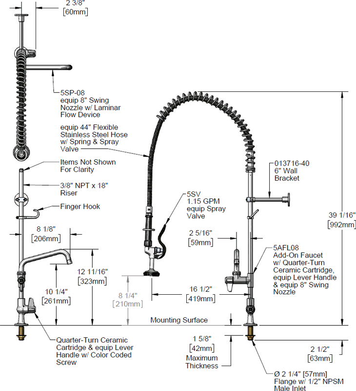T&S Brass (5PR-1S08) Pre-Rinse, Single Hole, 8in Add-On Faucet additional product graphic