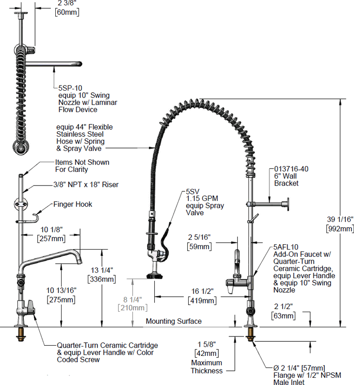 T&S Brass (5PR-1S10) Pre-Rinse, Single Hole, 10in Add-On Faucet additional product graphic