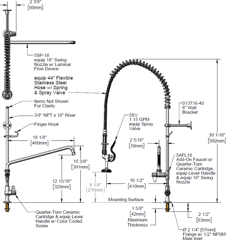 T&S Brass (5PR-1S18) Pre-Rinse, Single Hole, 18in Add-On Faucet additional product graphic