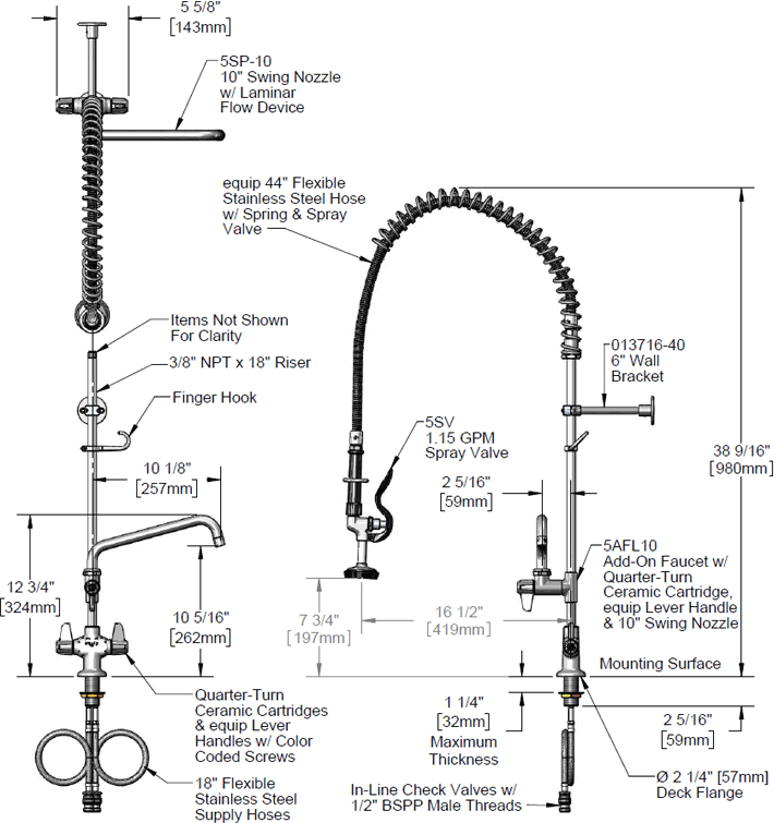 T&S Brass (5PR-8D12) Pre-Rinse, 8in Centers, Deck Mount, 12in Add-On Faucet additional product graphic