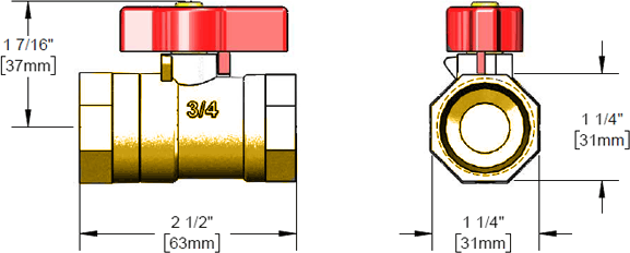 T&S Brass (AG-7D) Gas Appliance Connectors, Gas Ball Valve, 3/4in additional product graphic